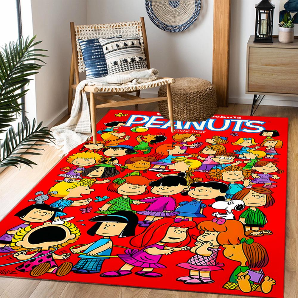 Snoopy's Peanuts Gang Themed Anti-Slip Rugs - Polyester Home Decor, Suitable for Bedrooms, Living Rooms, Doorways, Studios, and Decorations