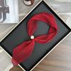 Pearl magnetic silk scarf high-end new versatile solid color pleated silk scarf with shirt neck protector scarf