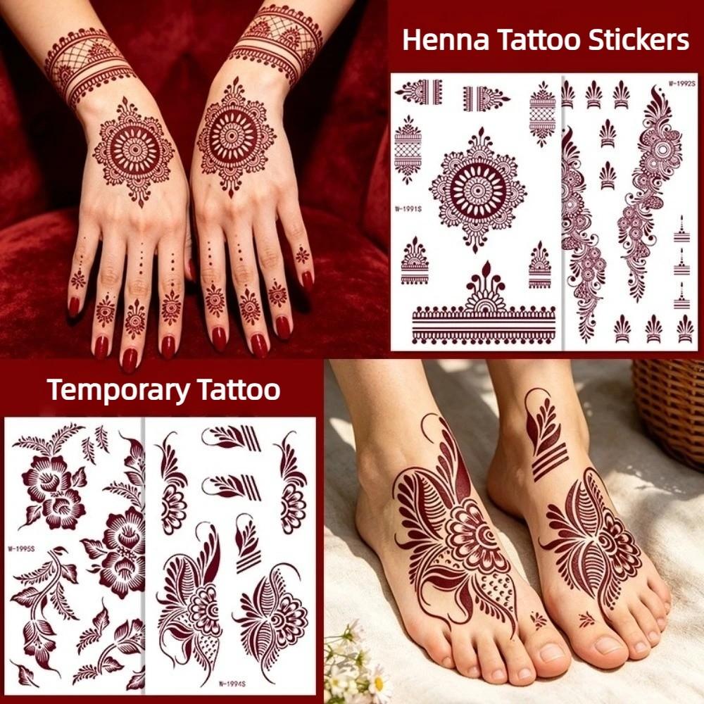 Legs Arm Temporary Tattoo Red Mehndi Stickers Red Henna Tattoo Decals India Mehndi