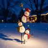 Rustic Snowman Yard Stake Vintage Metal Christmas Ground Stake, Distressed Sculpture with Three Climbing Snowmen Garden Sign for Outdoor Holiday