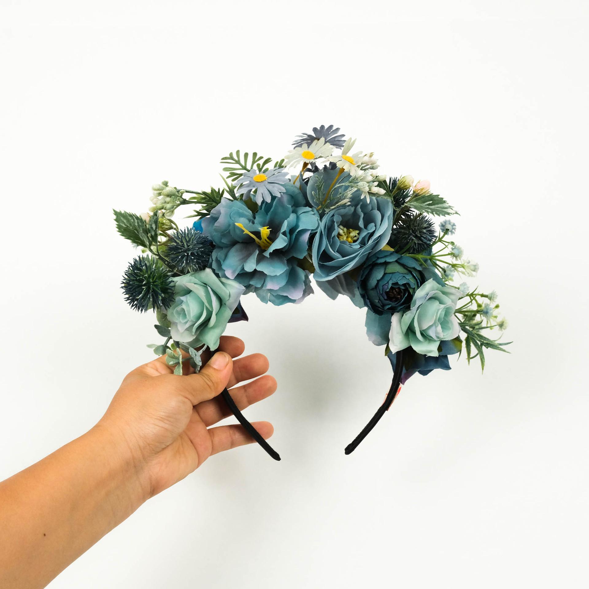 Forest Style Rose & Hydrangea Hairpin for Photo Shoots - Double-Sided Floral Headband