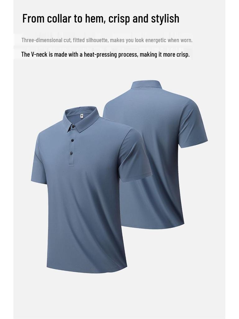 Men's Summer Quick-Dry Breathable Polo Shirt - Stretch Ice Silk Short Sleeve Trendy Top