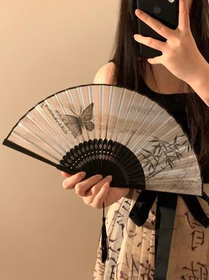 New Chinese-Style Ancient-Style Small Folding Fan 2026 New Model for Traditional Hanfu and Mamianqun, Portable with Tassels