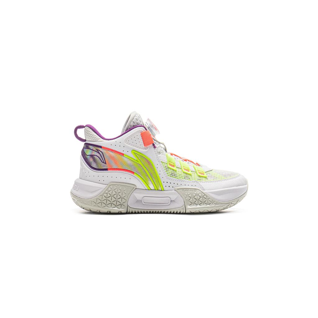 Li Ning Kids Basketball Versatile Non-Slip Durable Basketball Shoes Kids Sneaker Standard-White Fluorescent-Yellow-Green YKBV058-7
