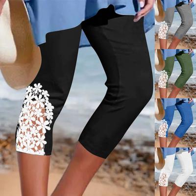 Pantalones de Yoga Simples de Verano para Mujer con Ribete de Encaje, Usables Como Pantalones Cortos Exteriores