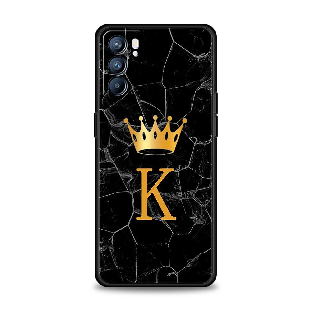 Phone Case For Oppo A54 A53 A52 A9 A15 A95 A17 A16 A76 A74 A57 A31 Find X6 X5 Reno8 Reno7 Reno6 Pro 5G Cover Crown Letter A To Z