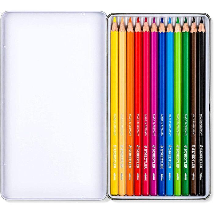 Crayon de couleur aquarellable - staedtler - 14610c - 12 couleurs assorties - bois certifié - hexagonal