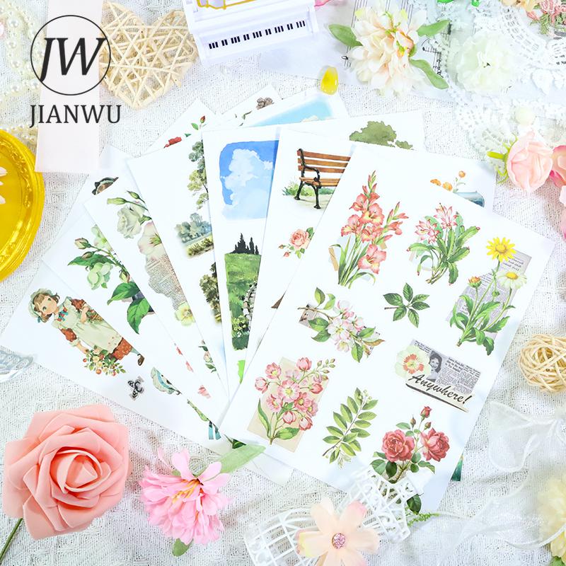 JIANWU 20 Sheets/book Vintage Plant Flower Character Landscape Material Collage Sticker Book Creative DIY Journal Stationery