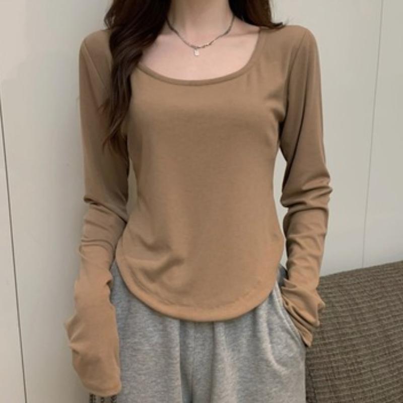 

GMXIA Футболка с длинными рукавами женская осенне-зимняя нестандартная тонкая повседневная короткая топы для девочек нижняя рубашка XXL хаки