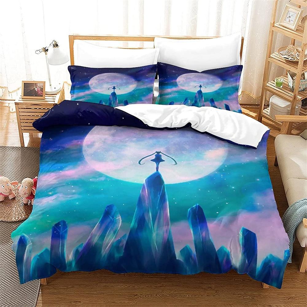 Cartoon S-Sailor Moon Bettwäsche-Sets, exquisites Bettzubehör-Set, Bettbezug, Bettdecke, Bettwäsche-Set, luxuriöses Geburtstagsgeschenk