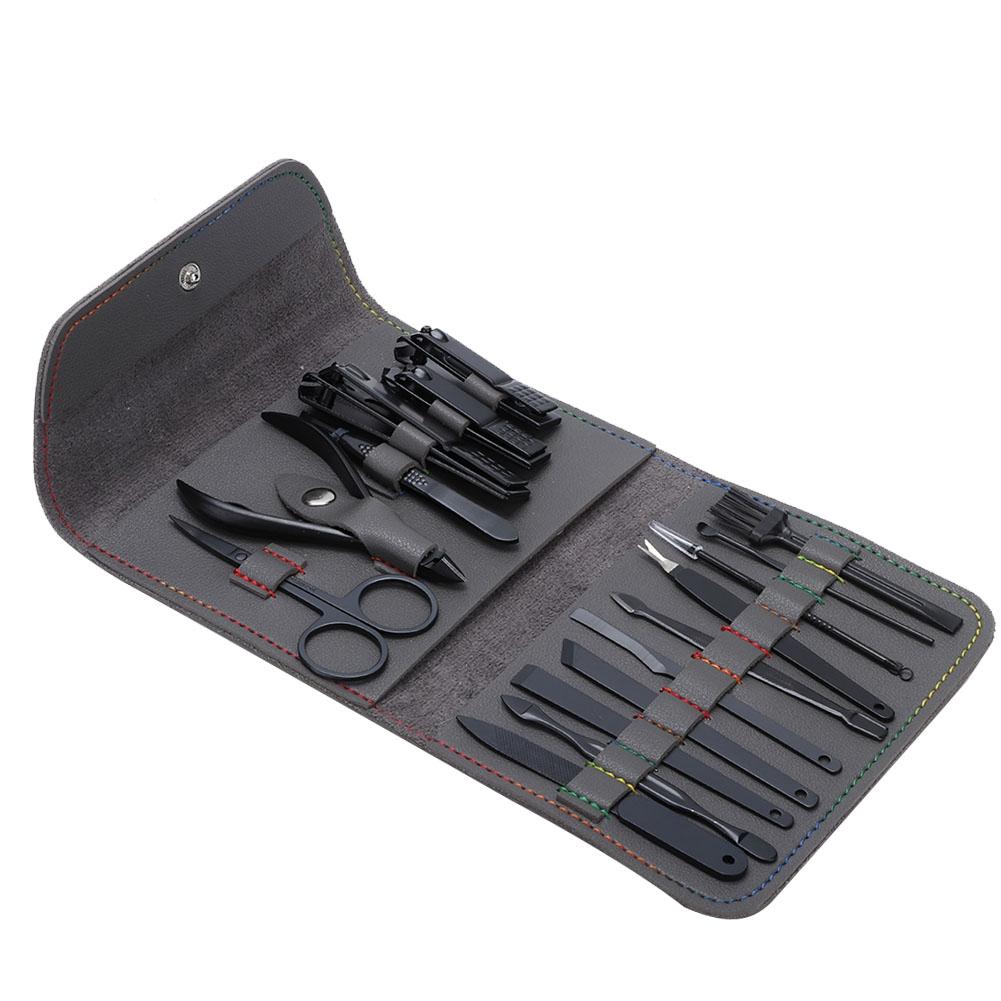 

Набор из 16 предметов из нержавеющей стали: кусачки для ногтей, маникюрные ножницы, набор инструментов для ухода Blue Leather Sheath