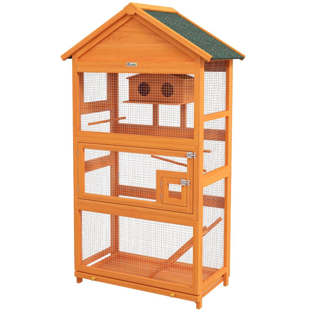 Holz Vogelkäfig Papageienkäfig Spielbereich Wasserdichtes Asphalt Dach 92 x 52 x 171 cm Orange