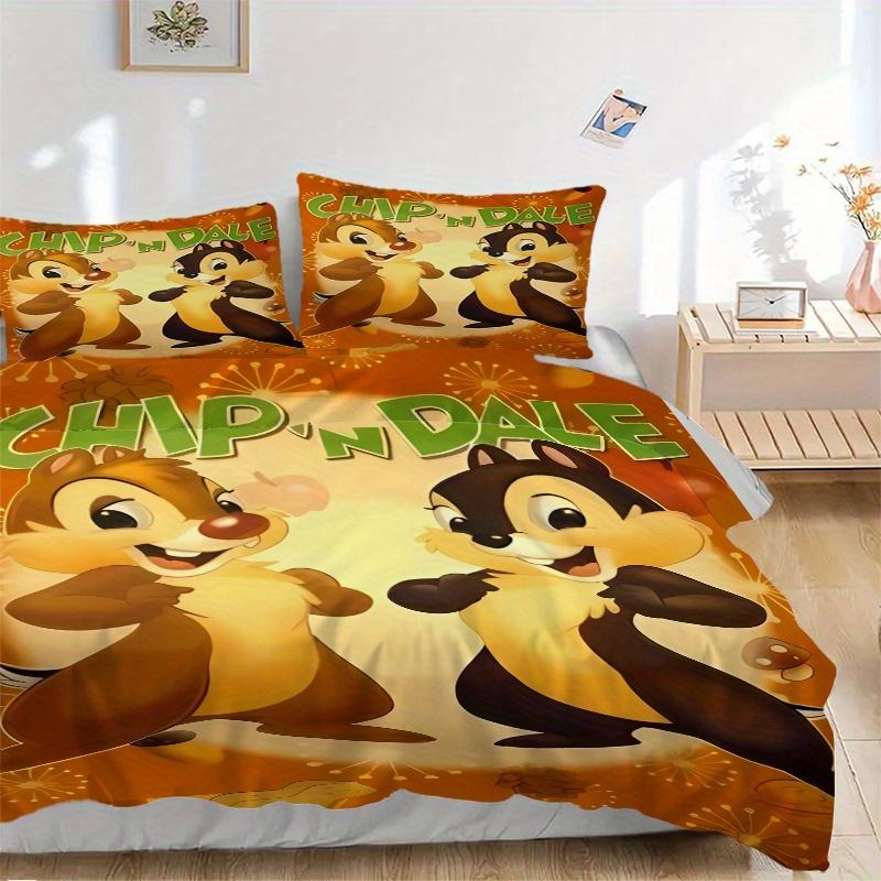 

3pcs Disney Chip & Dale Cartoon Pattern Bedding Set, 1* Cover + 2*Pillowcases, Printed Bedding Set, Soft and Comfortable, Suitable for Bedroom an 135x200cm