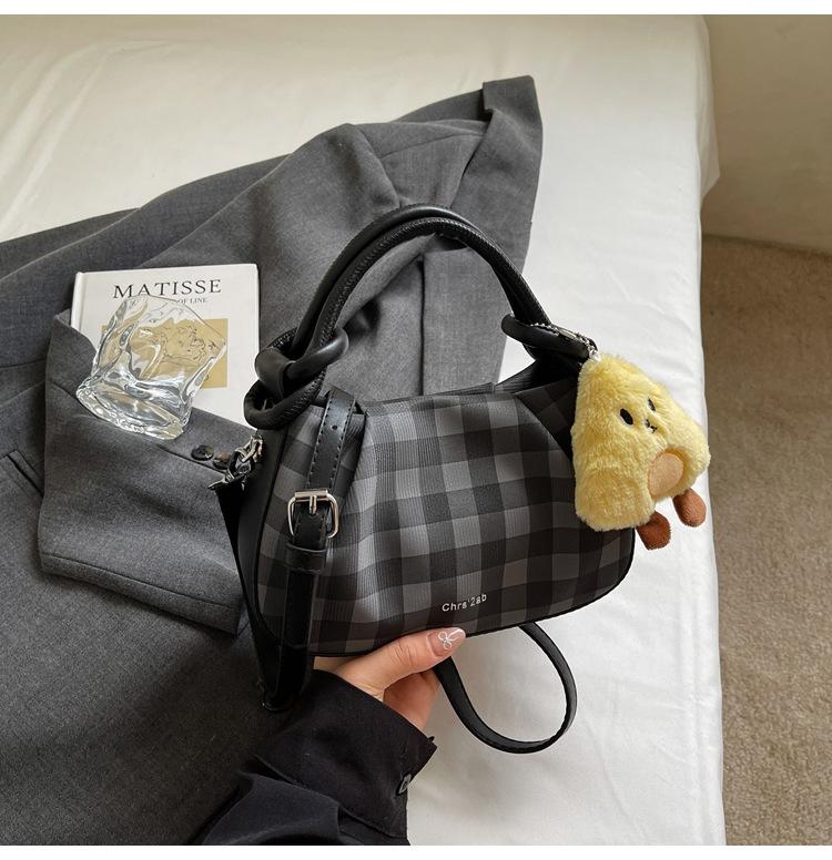 Korean Version of Trendy Plaid Large-capacity Handbag Women's 2025 Summer New Fashion Foreign Style Single Shoulder Crossbody Bucket Bag