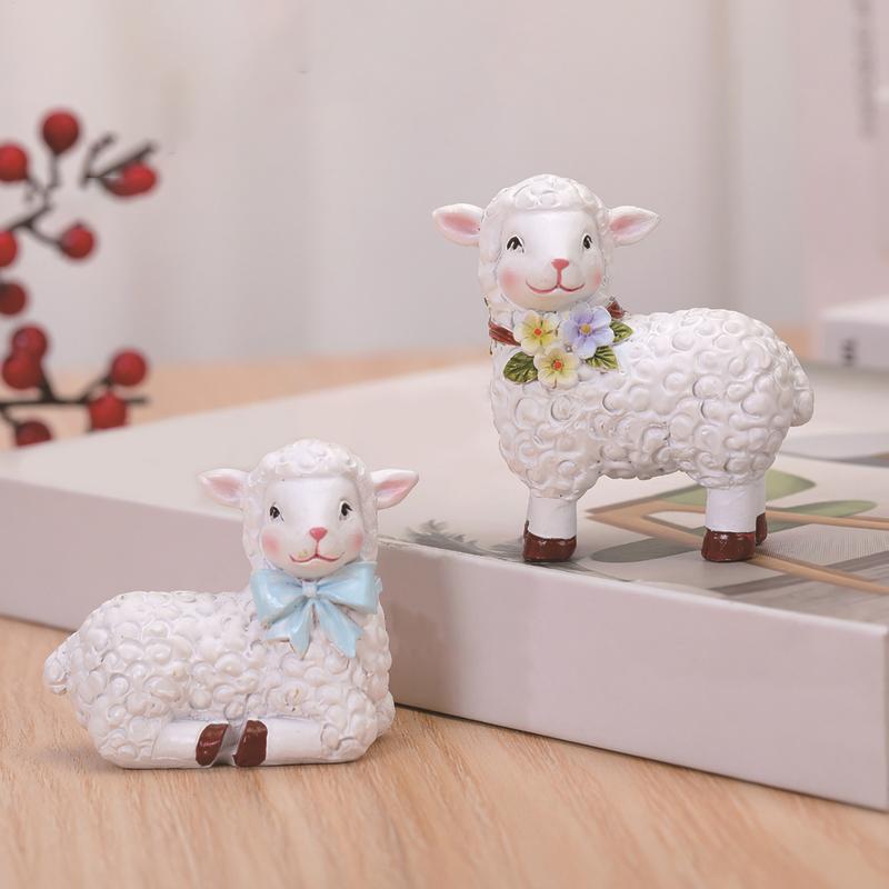 1Pair  Animal Sheep Figurine Dollhouse Mini Ornaments Statue Lamb Toys Fairy Garden Home Decor Terrarium Statues Accessories