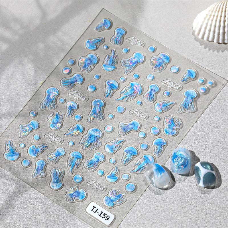 1 Foaie Autocolante Ocean pentru Artă pe Unghii Vară Stea de Mare Meduză Scoică Decal pentru Unghii Decorațiune În Relief Materiale Artă pe Unghii Manichiură Salon
