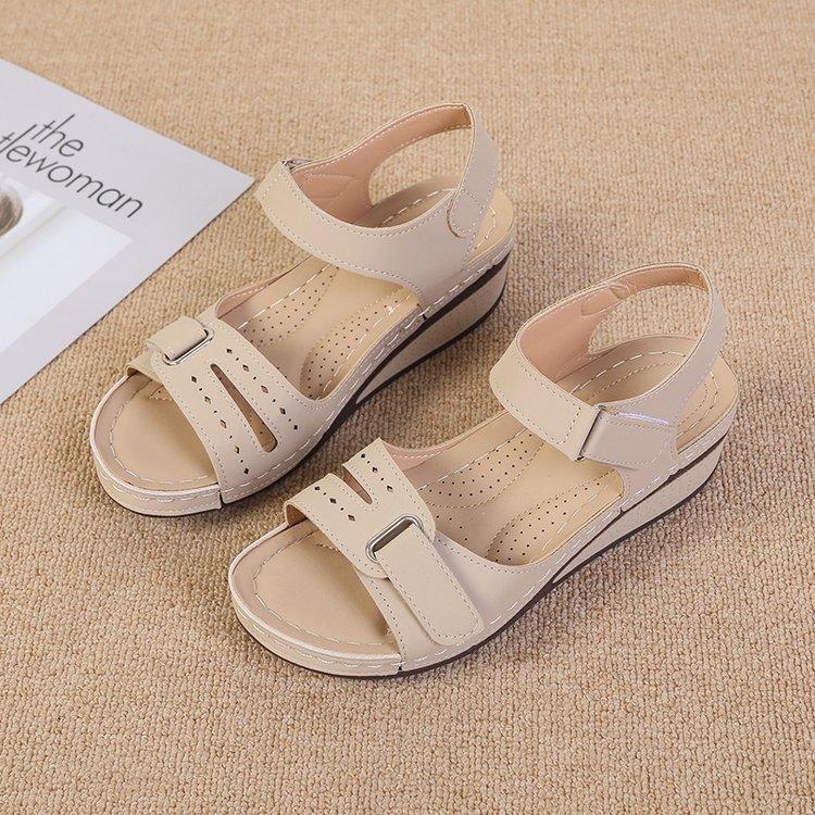Large size new casual open-toed Velcro medium heel women's wedge heel women's sandals