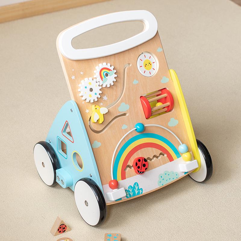 Multifunctional Wooden Baby Walker with Educational Busy Board and Piano