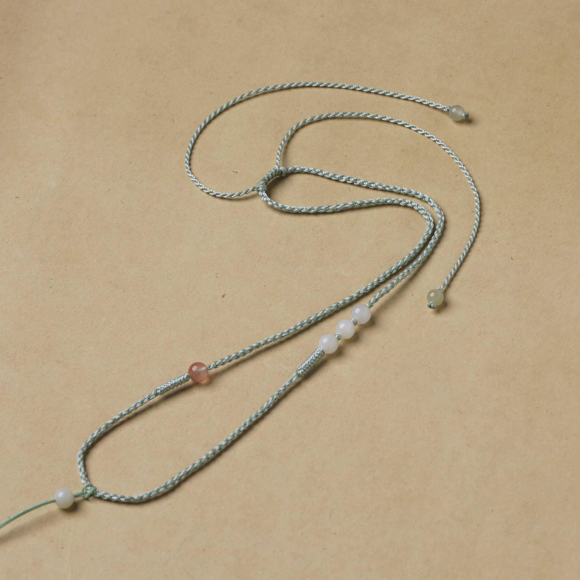 

Adjustable Woven Rope Collar Necklace with Unique Hetian Jade Pendant No Specific Size