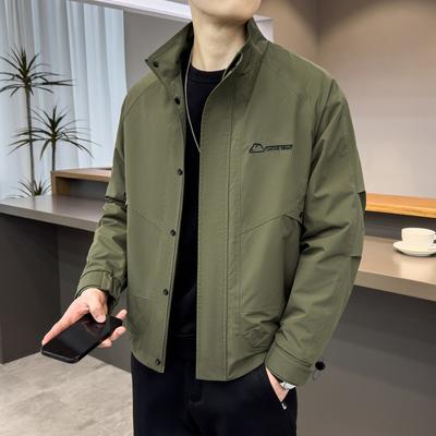 Veste à Col Montant Homme Printemps et Automne Nouvelle Tendance Polyvalente Décontractée Printemps Ample Extérieur