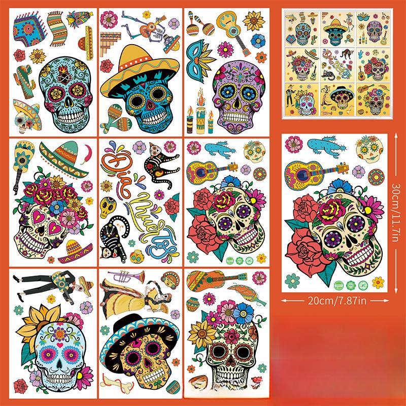 

Мексиканский День мёртвых Статичная наклейка Череп Гитара Карнавальная вечеринка A