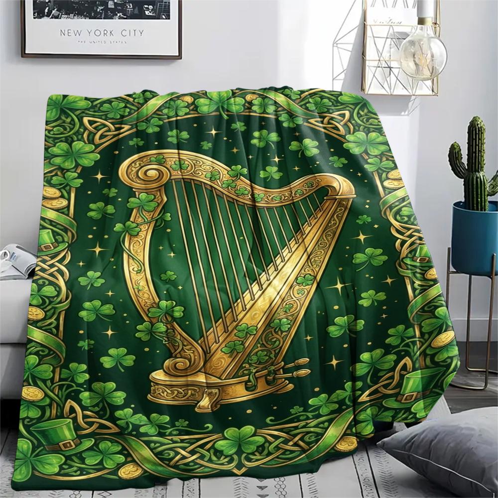 1Pc St.Patrick's Day Print Flannel Blanket, High Quality Comfortable for All Seasons, Home Decor, Warmth and Comfort, Perfect for Christmas Gifts W73