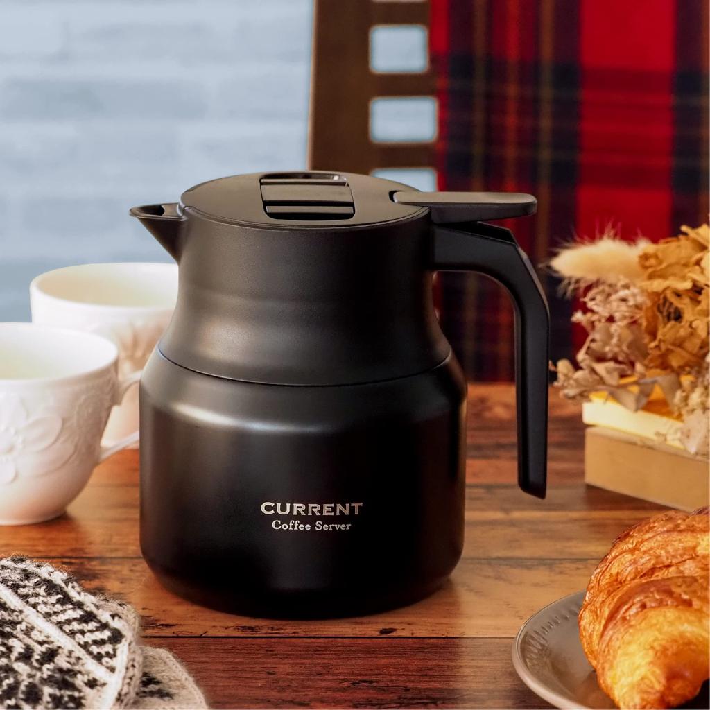 Atlas Coffee Server Unbreakable Thermal Pot Thermos Stainless Steel Disassembly and Cleaning Water Flow Adjustment Black 0.65L ACS-605BK