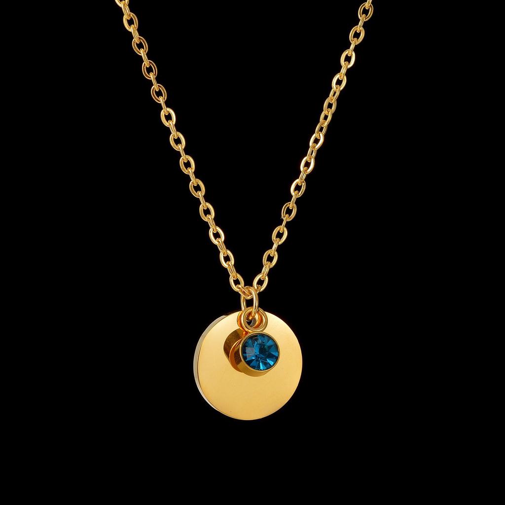 Titanium Steel Engraved Name Necklace with December Birthstone Pendant
