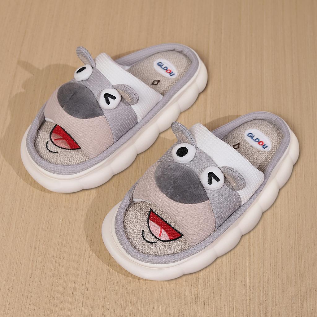 Bear cute linen slippers women's four seasons home indoor comfortable thick bottom spring and autumn cotton and linen sandals summer