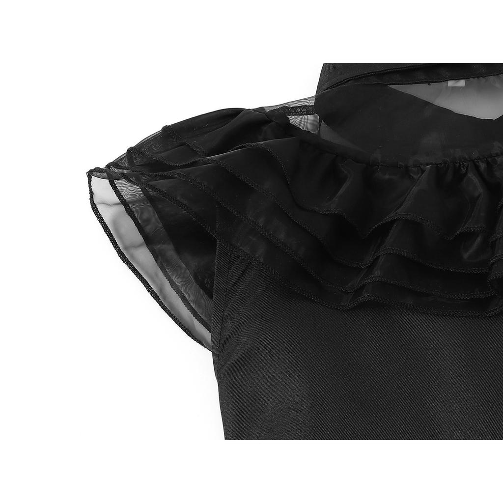 Girls Wednesday Addams Costume Dress, Gothic Party Cosplay, Halloween Role Play, Black Polyester Dress, 140cm