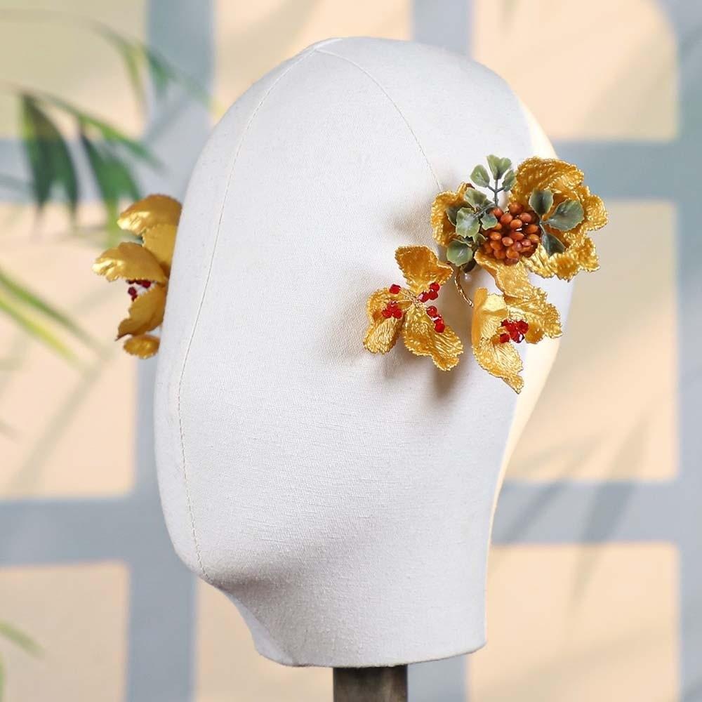 Beautiful Chinese Ancient Hairpins Beads Exquisite Fairy Side Clips Hanfu Flower Hair Clips  Girls