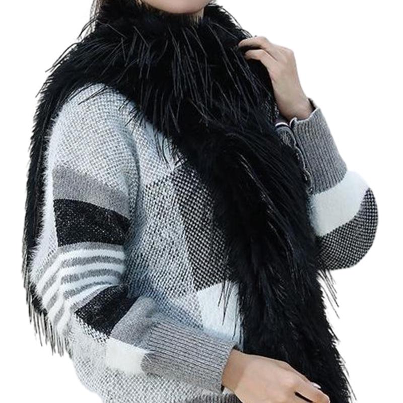 

Womens Fuzzy Plush Scarf Knitted Furry Feather Long Scarf Collar Winter Warm Solid Color Scarves Shawl Wrap Streetwear чорний
