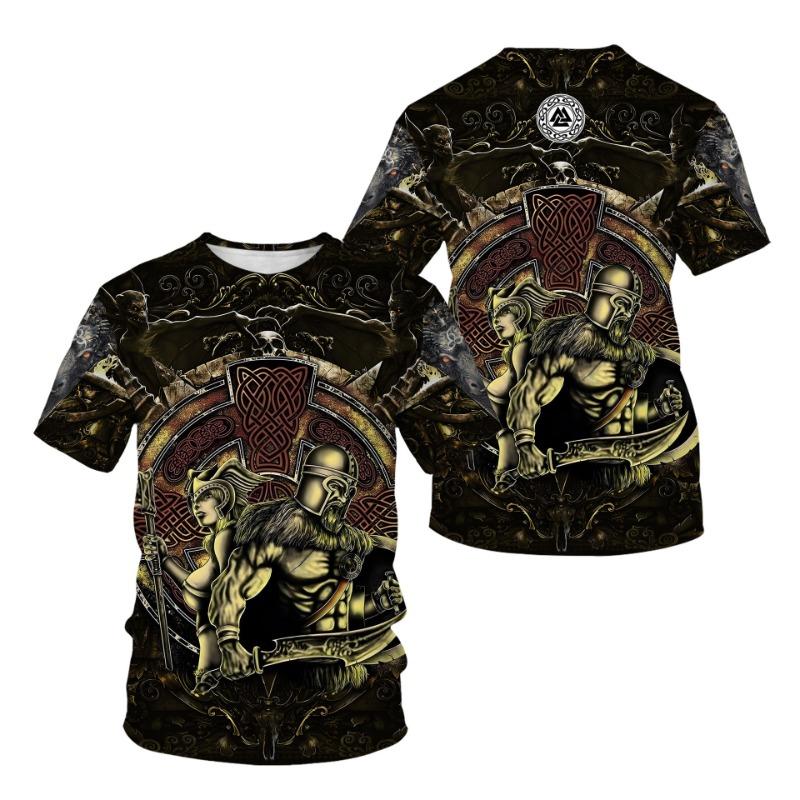 Trendy Retro Viking Warrior Pattern 3D Digital Printed Men's T-shirt