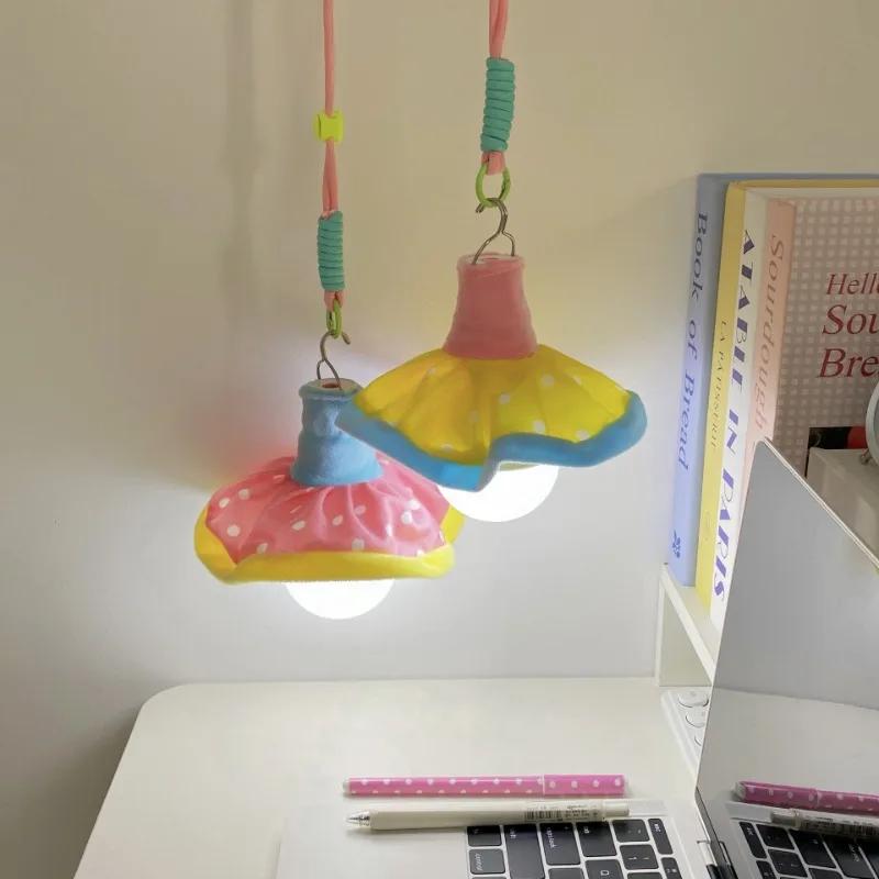 Colorful Lamp Portable Flower Lamp Wind Chimes Hanging Lantern Home Decoration Girl Birthday Gift Bedroom Night Light