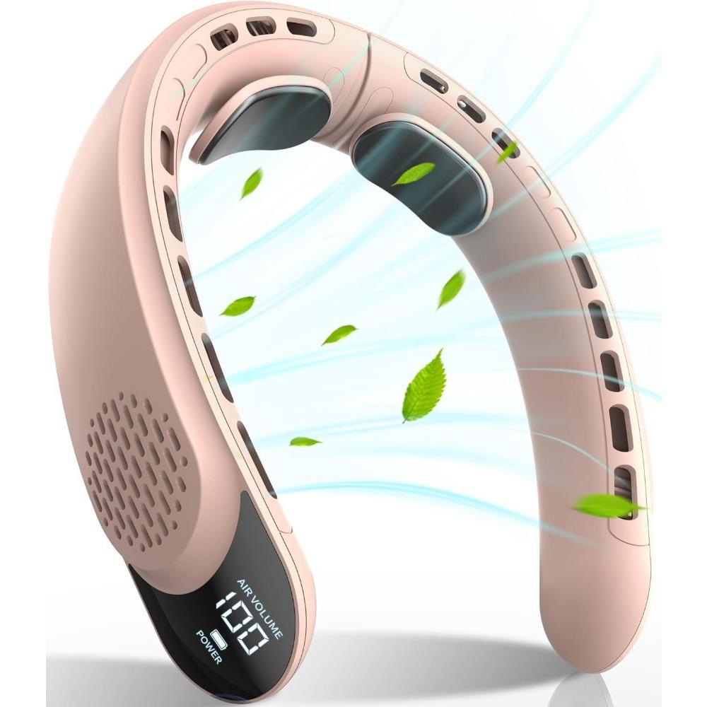 

Четырехъядерный USB-вентилятор для шеи, мощный портативный турбинный безлопастной неохлаждаемый фен для шеи Real capacity 4000mAh розовый