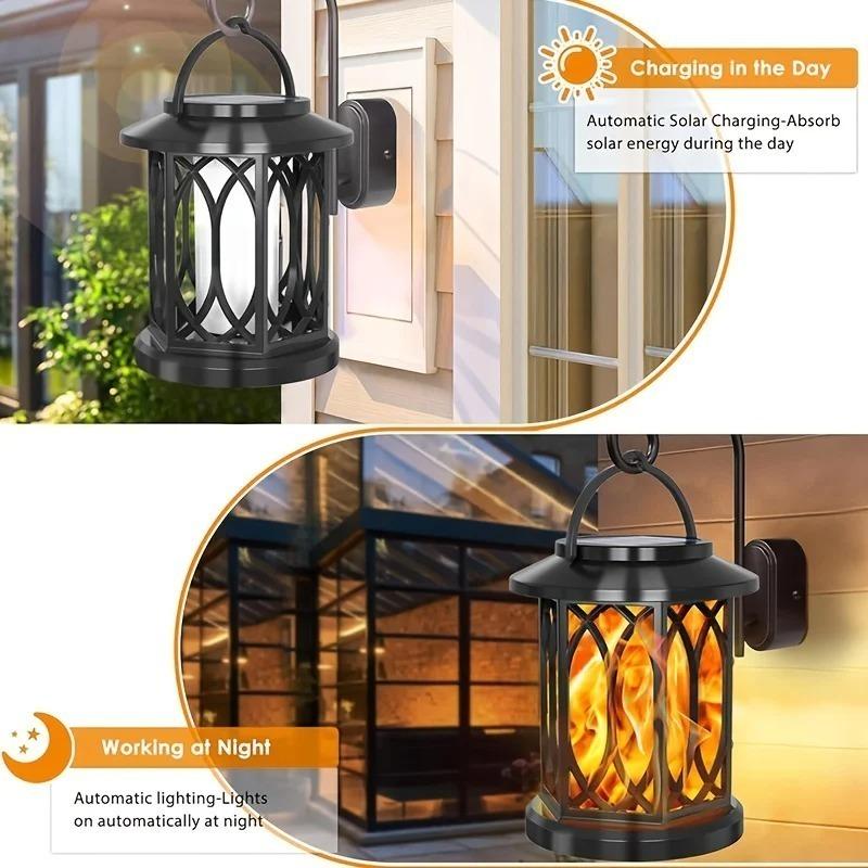 Solar Flame Lanterns Outdoor Waterproof Upgraded Flickering Flame Solar Lantern Lights Decorative Hanging Lamp for Yard Garden
