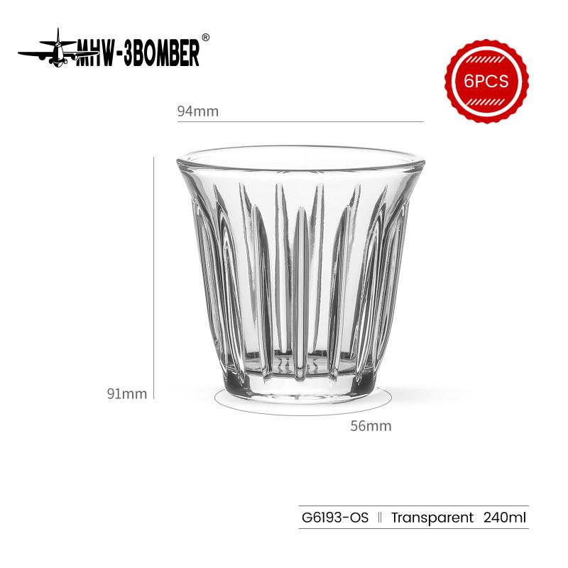 MHW-3BOMBER 6PCS Set Small Glass Cups 90ml/240ml Drinking Glasses Latte Glasses for Espresso Glass Cup Cafe Bar Gifts for Women