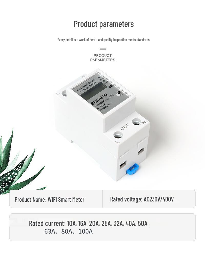 Tuya Smart WiFi 220V Multifunctional Digital Electricity Meter with Remote Control and DIN Rail Mount
