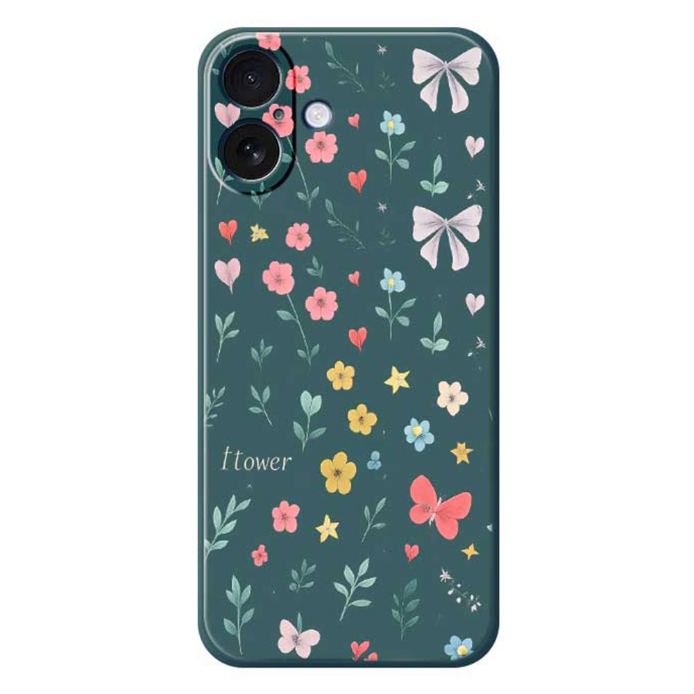 

For iPhone 17 Case Floral Bow Pattern Printing Straight Edge TPU Phone Back Cover Green