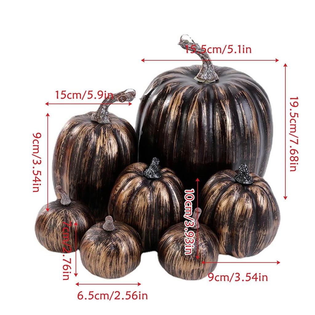 Sady umělých dýní na Den díkůvzdání, různé velké a malé dýně, umělé dýně, farmářský dům, podzimní sklizeň, stůl, halloweenská dekorace
