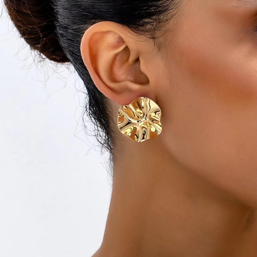 Folded Irregular Earrings Textured Surface Women's Earrings New Metal Earrings