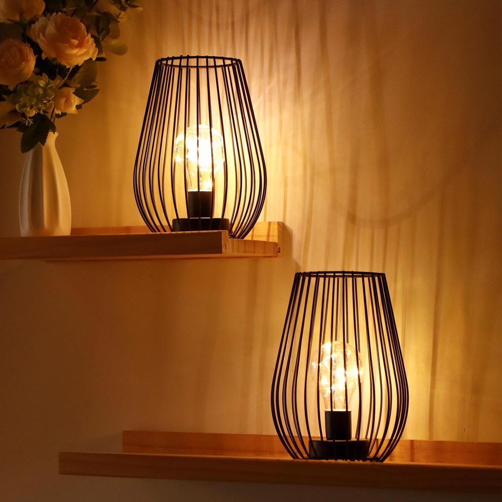 TRIROCKS Metal Cordless Table Lamp - 8-inch Tall Cage-Shaped Battery-Operated Lamp with Warm Fairy Light Bulb - Perfect for Indoor/Outdoor Use, Christ