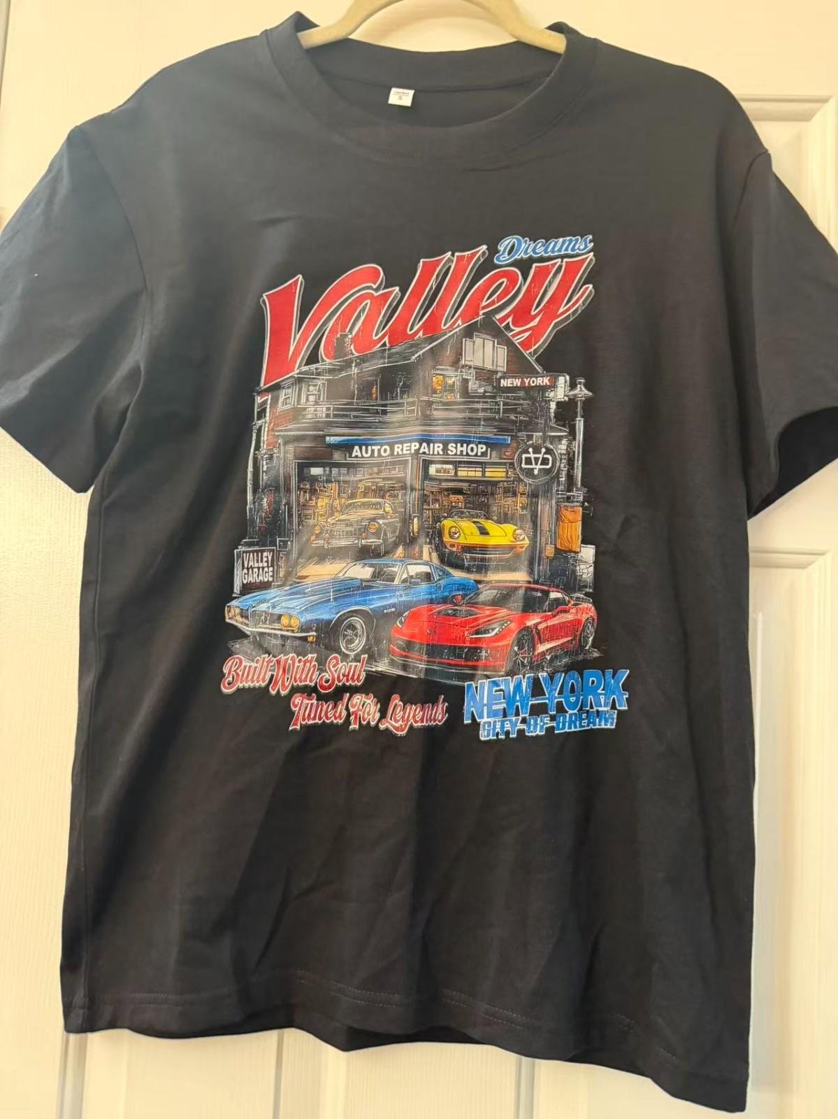 Valley Dreams Car Graphic T-Shirt New York Auto Garage Front Back Tee L