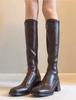 Cowhide version~ retro square head elastic thin boots women's 2025 new black high-heeled knight boots but knee boots