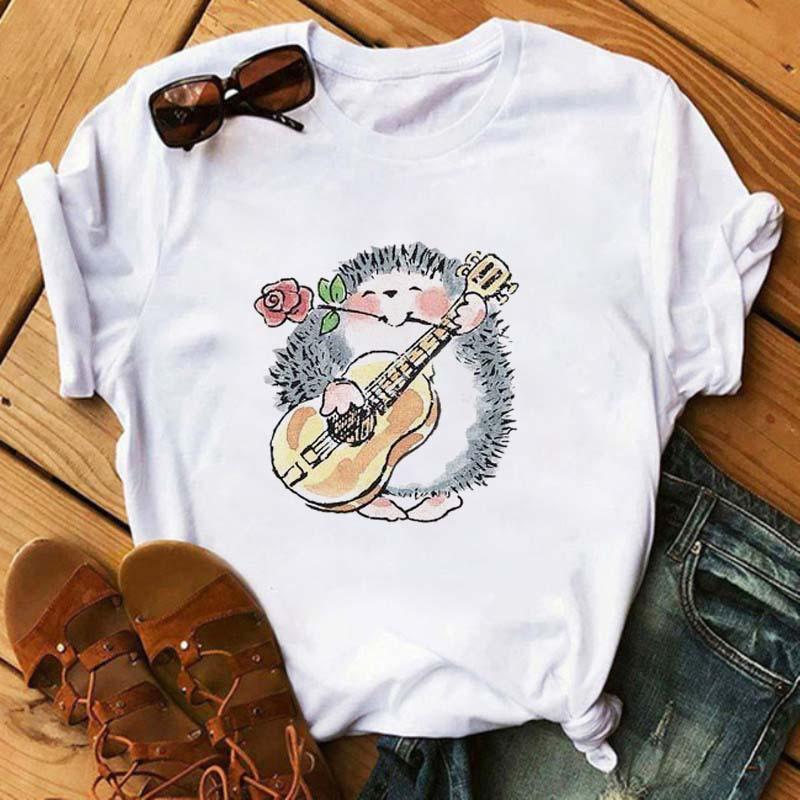 Women's Short Sleeve Explosive Hedgehog Print Fashion Crew Neck T-shirt Oversized T Shirt  Aesthetic Clothes  Tops