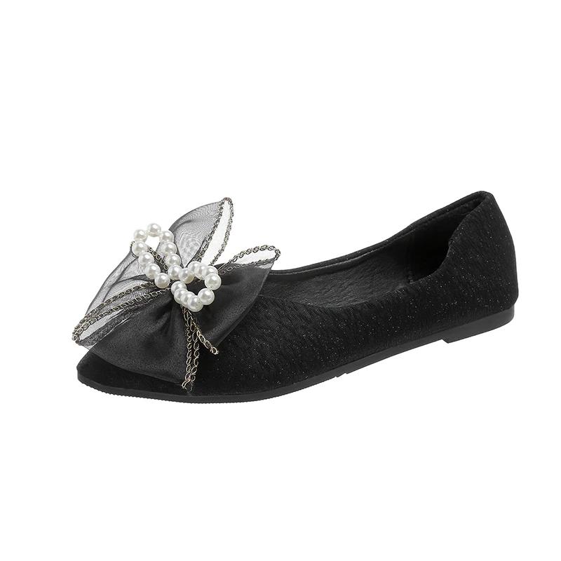 Fashion Women's Shoes 2024 Brand Shallow Women's Flats Fashion Butterfly-knot Daily Flats Women New Plus Size String Bead Flat Shoes