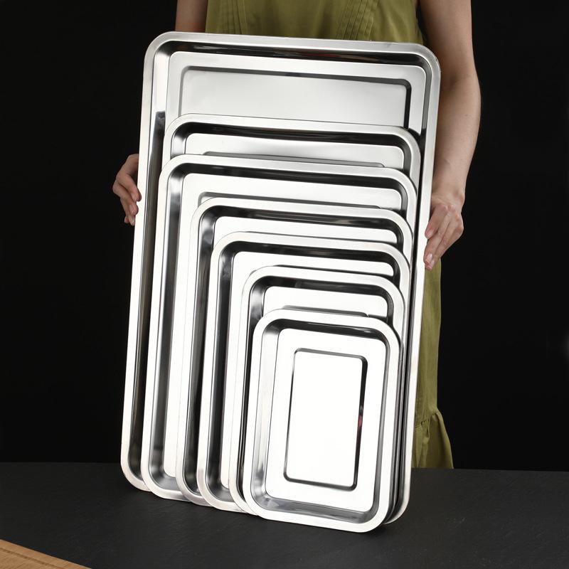 Stainless Steel Barbecue Tea Storage Serving Trays Rectangle Steamed Rice Sausage Plate Grill Meat Restaurant Metal Utensils 1Pc