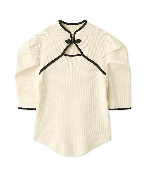 Lily Brown Chinese Detail Knit Top LWNT251172 IVR Women's