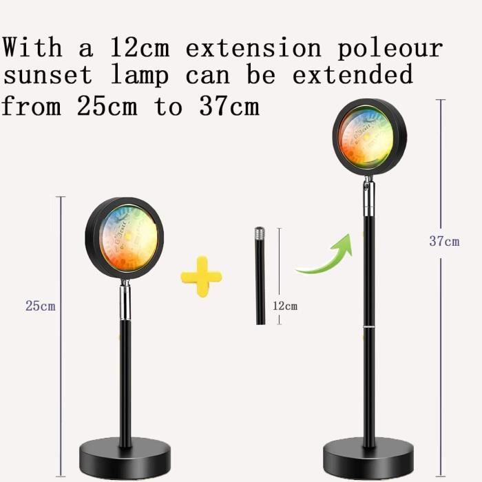 Lampe - coucher de soleil - 24 couleurs - réglable en hauteur - télécommande inclus