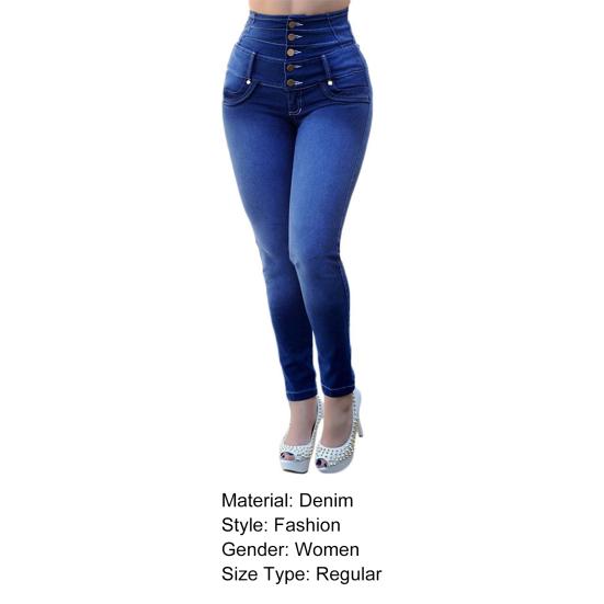 Women Jeans Solid Color Slim Fit Denim High Waist Summer Pants Female Clothes